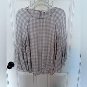 LC Lauren Conrad Light Gray Plaid Blouse